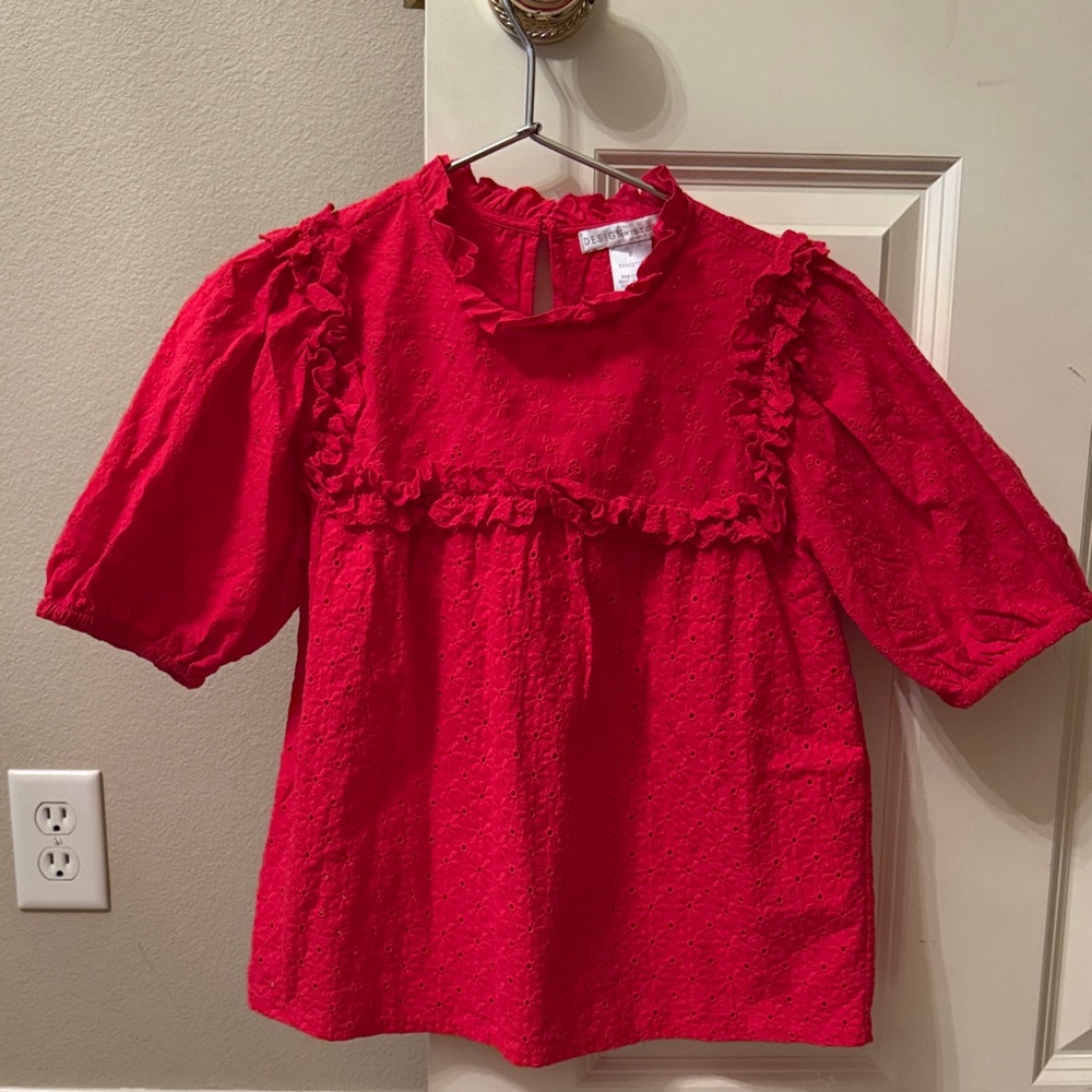 Design History Red Ruffled Blouse